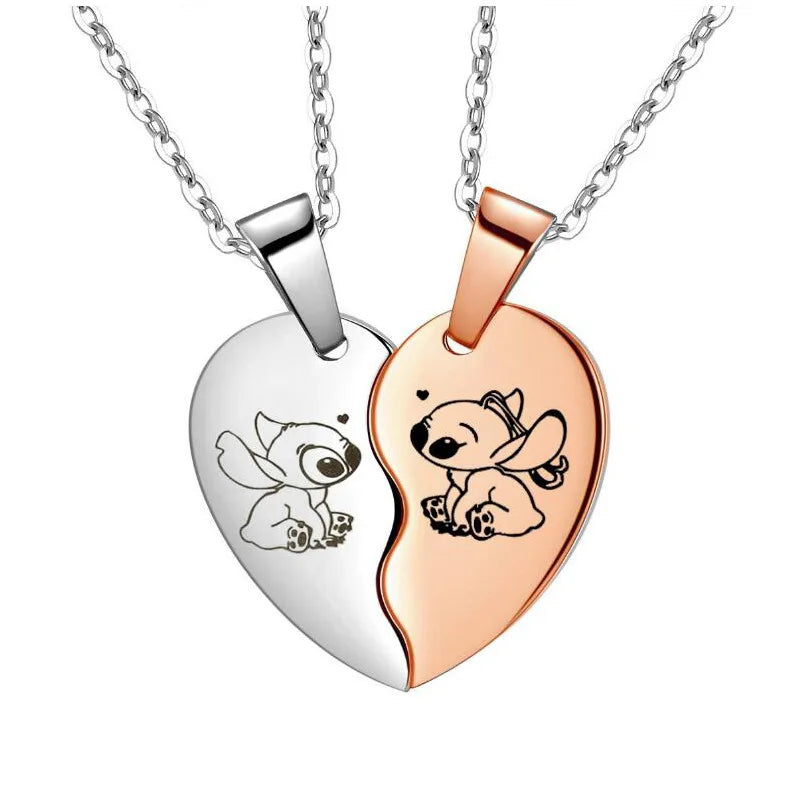 1pair Cute Lilo and Stitch Stainless Steels Pendant Necklace Kawaii Stitch Neck Chain for Man Accessories Gifts