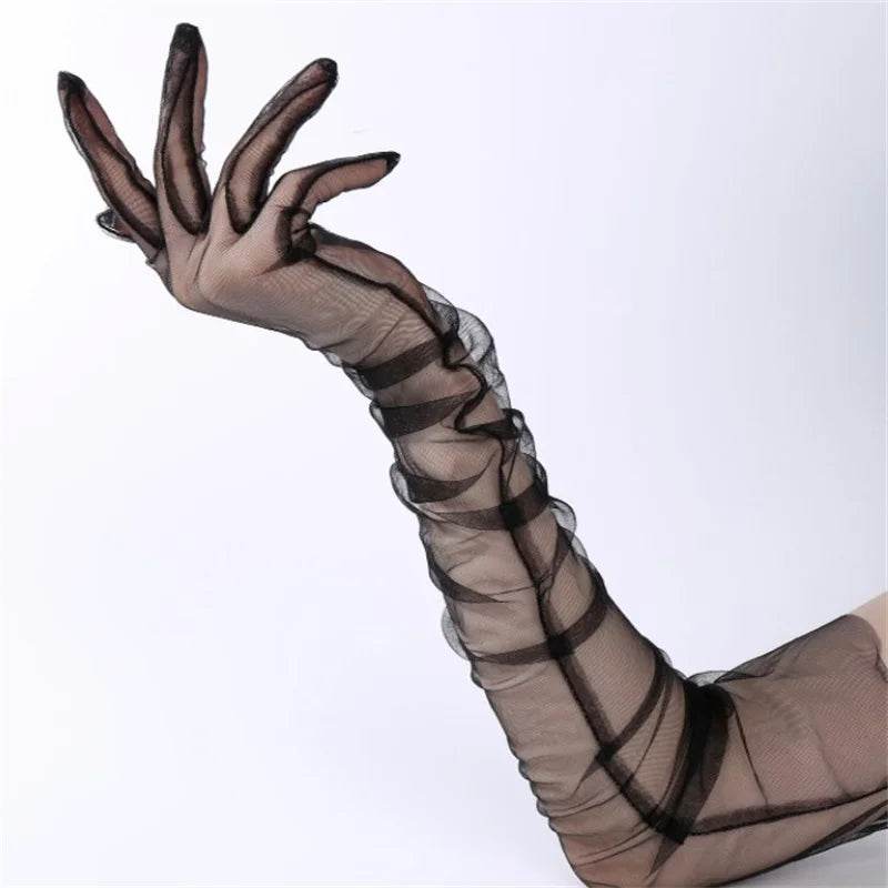 Transparent Sunscreen Sexy Driving Gloves Women Gloves Ultra Thin Dress Gloves Sheer Tulle 70cm Long Female Gloves Women Gloves