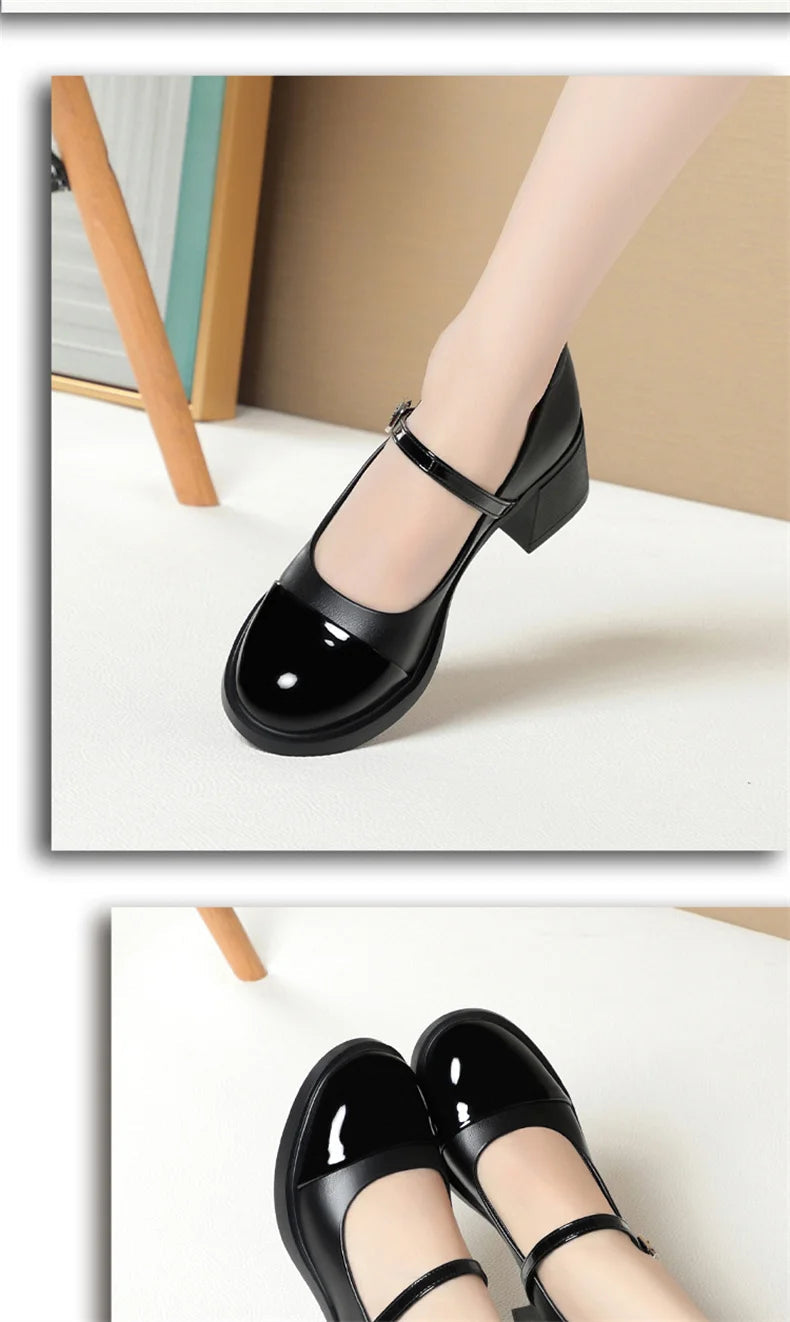 Women Shoes 2024 New Fashion Retro Round Toe Soft Leather Casual Mary Jane Shoes Shallow Mouth Waterproof Platform Shoes Viralgem Store