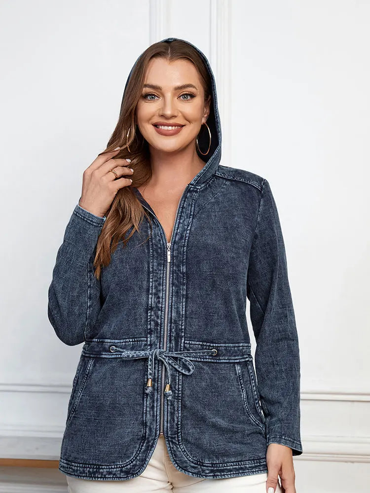 Women's plus Size Casual Denim Jacket Loose Fit Classic Style Button Detailing Long Sleeve Blue Outerwear