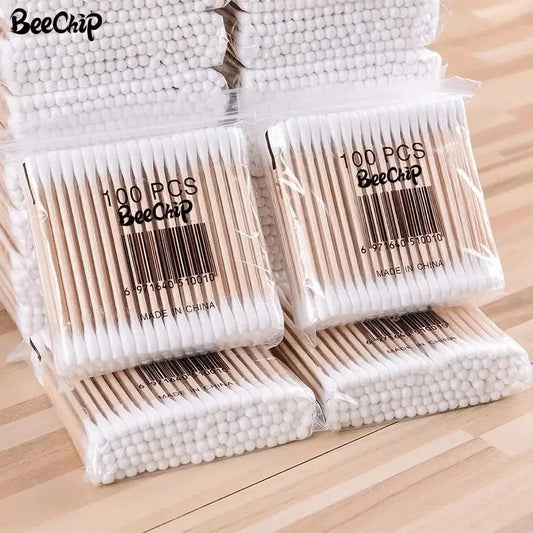 200PCS Wooden Double-Ended Cotton Swabs Make-Up Cleaning Disposable Cotton Swabs Medical Household Hygiene Ear Pulling Viralgem Store
