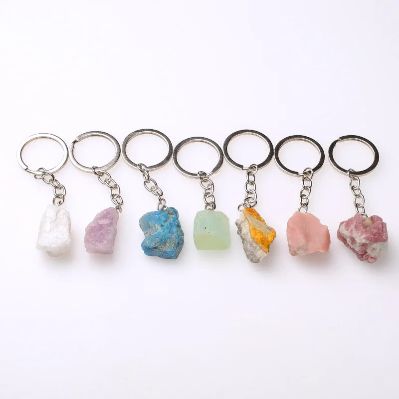 20pcs Natural Rough Raw Stone Crystal Quartzs Keychain Women Men Handbag Hangle Car Key Holder Raw Mineral Stone KeyRing Jewelry Viralgem Store
