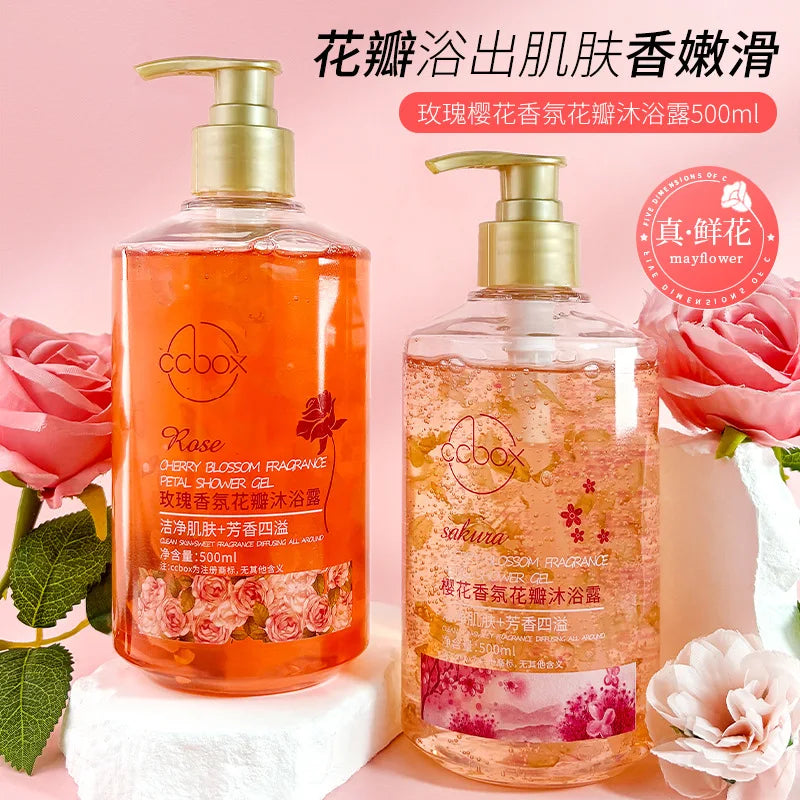 500ml Petal Cherry Blossom Rose Fragrance Petal Body Wash Fragrance Lasting Fragrance Moisturizing Body Family Pack Viralgem Store