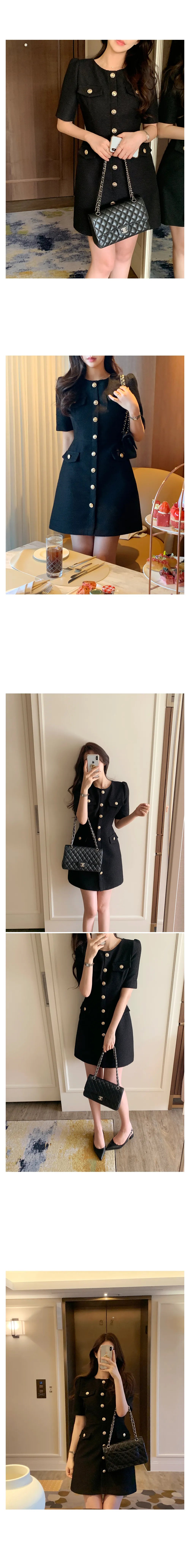 Temperament  Small Fragrance O-neck Vestidos 2024 Summer Korean Chic High Sense Tweed Puff Sleeve Dress Short Dresses Woman
