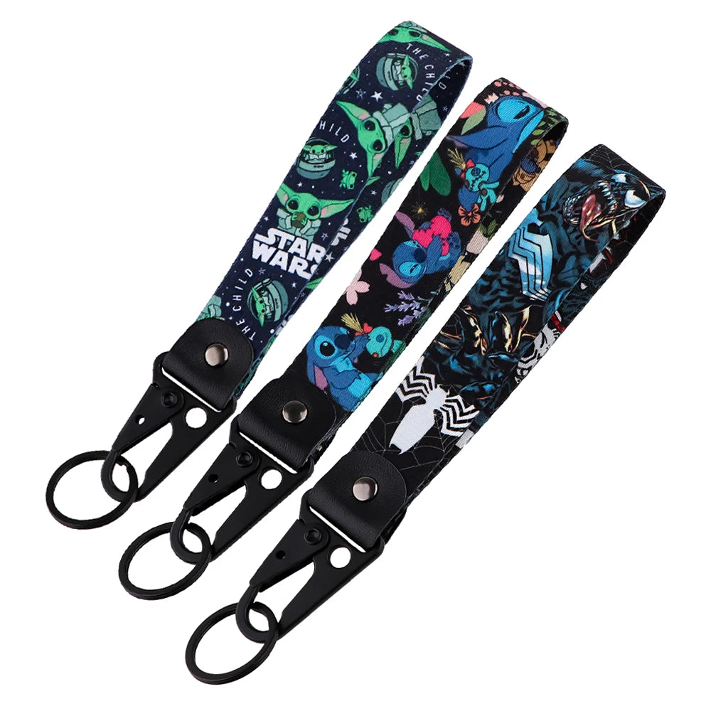 YQ1385 Stitch Eagle Beak Keychain Lanyard Yoda Keyrings Venom Short Keychain Strap Car Keys Bags Pendant Holder Fans Gift