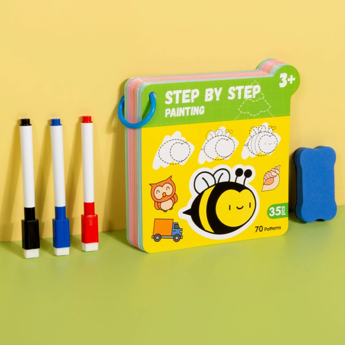 70 Patterns Step-By-Step Learning Simple Drawing Card Book, Reusable Graffiti Set, Cartoon Educational Line Drawing Introductory Enlightenment, Kindergarten Art Activity Teaching Aids, Drawing Skills and Pen Control Training