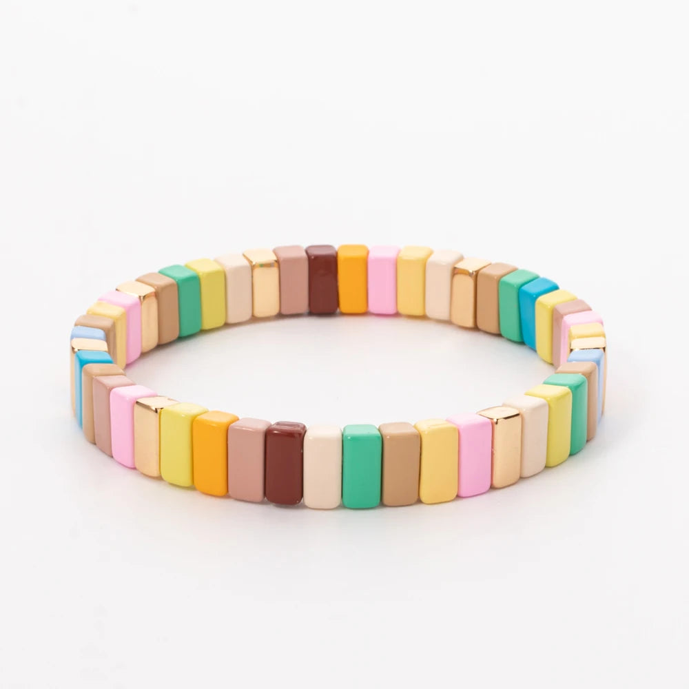 4X8MM Enamel Bracelets Wholesale Colorful Elastic Bangle Handmade Rainbow Beads Jewelry