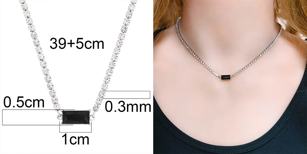 Stainless Steel Necklace Tennis Chain Hip Hop Square Pendant Necklace Star Heart Zircon Choker Necklaces For Women Jewelry