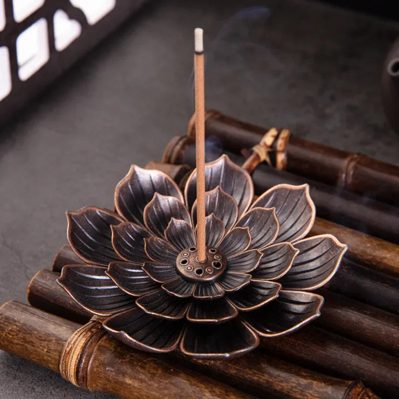 2024  Hot  Alloy Incense Burner Stick Holder Plate Buddhism Lotus Censer Bronze Nasturtium Incense Burner