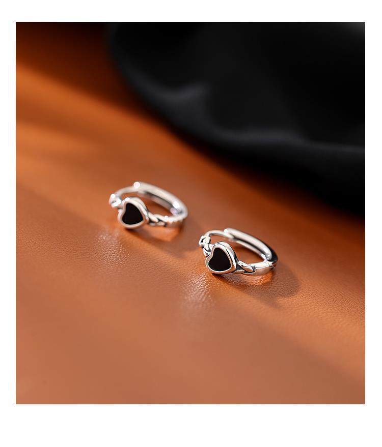925 Sterling Silver Black Heart hoop Earrings Temperament Simple Inlaid for Women Wedding Jewelry Accessories