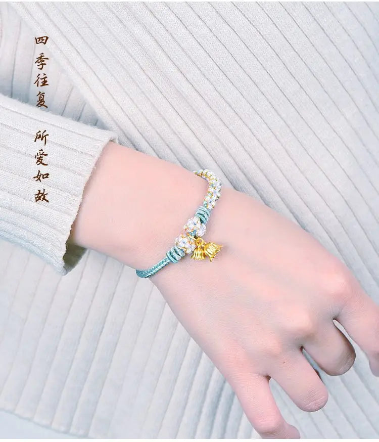 Suzuki Orchid Hand Rope Couple Bracelet Handmade Braided Small Peach Blossom Semi-finished Product String Beads for Girlfriend Viralgem Store