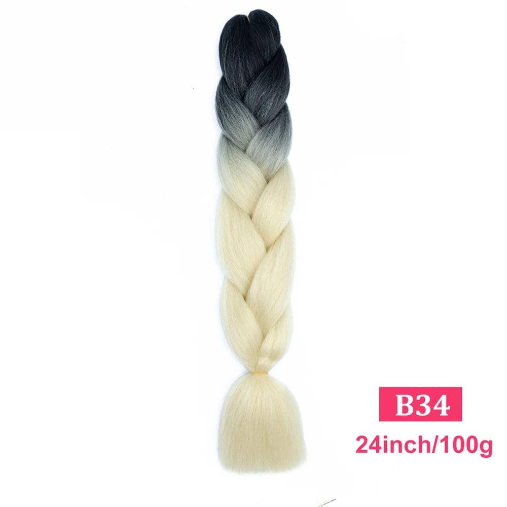 24inch Synthetic Long Braiding Hair Pre Strethced Colorful Ombre Brown Blonde Crochet Jumbo Braids Hair Extensions For Women