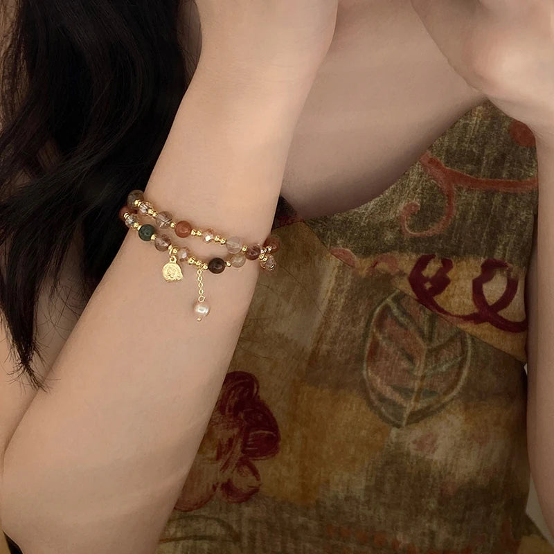 Vintage Natural Stone Strand Bracelets For Women Men Ethnic Crystal Beads Wrap Bracelet Bangle Healing Yoga Jewelry Wristband