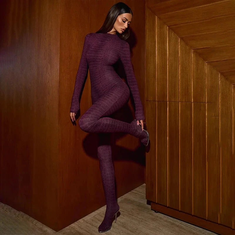 Ahagaga Sexy Club Women's Jumpsuits Serpentine Turtleneck Regular Long Sleeves Sheath Skinny Print Casual Streetwear Rompers Viralgem Store