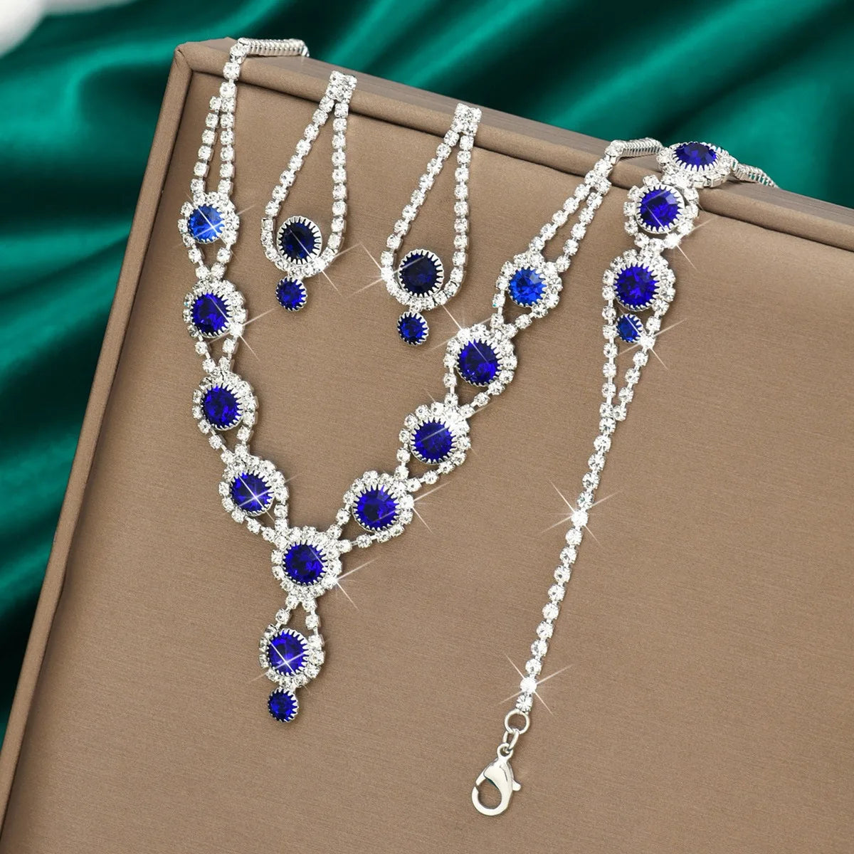 4PCS Fashion Elegant Crystal Jewelry Sets for Women Rhinestones Necklace Ring Earrings Bridal Wedding Party Jewelry Sets Viralgem Store