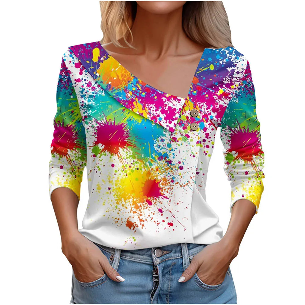 T Shirt For Women Fashion Long Sleeve Top White Floral Print Shirts And Blouses Autumn Winter Clothes For Women 2024 Viralgem Store