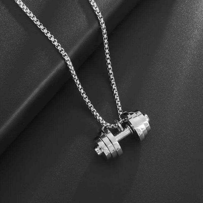 Titanium Steel Dumbbell Pendant Gym Fitness Equipment Barbell Necklace Domineering Muscular Men Fitness Leisure Sports Jewelry Viralgem Store