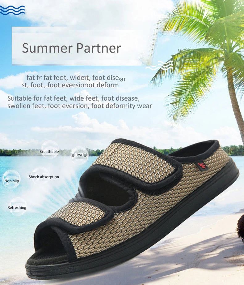 Summer Comfortable Diabetes Shoes Fat Thumb Instep Height Foot Code Middle-Aged Elderly Sandals Puffy Adjustable Slippers
