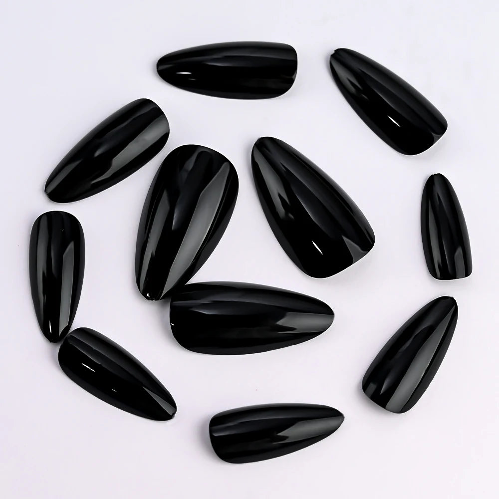 100Pcs Almond Press on Nails Medium Length Fake Nails Black Matte Almond False Nail Tips Artificial Fingernail Extend Fake Nails