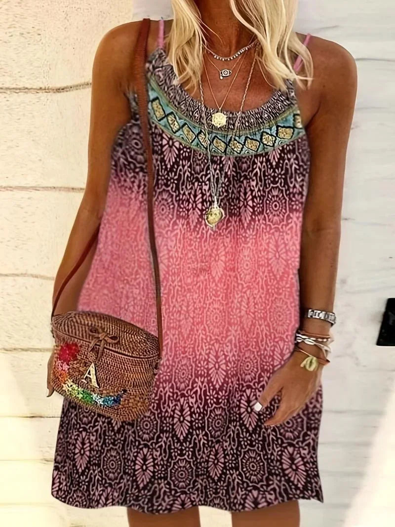 Women's Beach Dress Summer Fashion Plus Size 1XL-6XL Ladies Vintage Printed Casual Spaghetti Strap Loose Dress Boho Dress Robe Viralgem Store