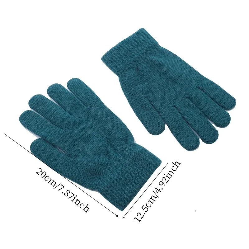Women Gloves Knitted Solid Autumn Winter Hand Warmer Thicken Lining Skiing Short Wrist Female Full Fingered Mittens