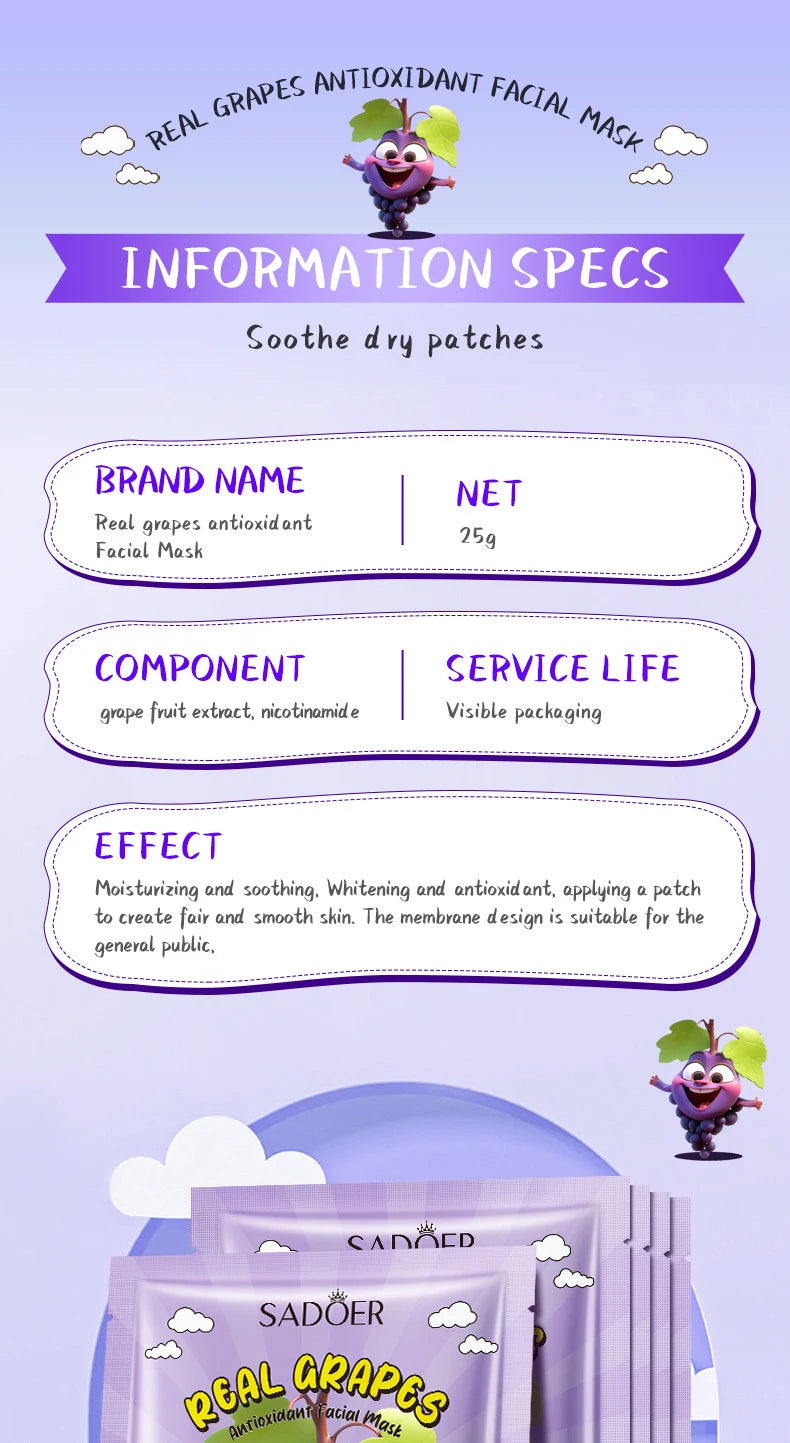 8pcs SADOER Fresh Fruits Face Mask Facial skincare Moisturizing Brightening Firming Hydrating Facial Masks for Face Skin Care Viralgem Store