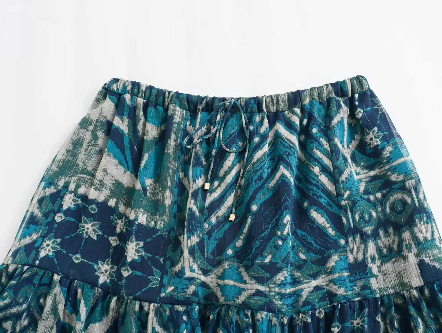 TRAFZA Vintage Casual Chic Print Women Suit O-Neck Single Breasted Blouse Loose Long Straight Skirt Fashion 2024 Boho Set