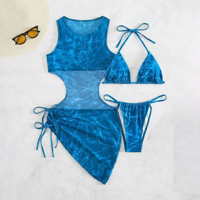 3 Pieces Tie Dye Bikinis Set Sexy Women Swimsuit Fashion Gradient Beachwear Female Party Bathing Suit Spring Summer