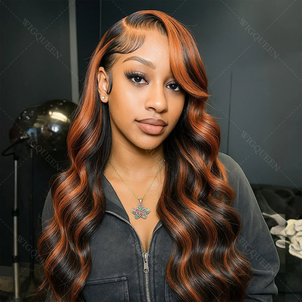 Upgraded 1B/30 Balayage Body Wave 13x4 Highlight Lace Front Human Hair Wig Vietnamese 30 Inch Omber Brown Colored Wig Human Hair Viralgem Store