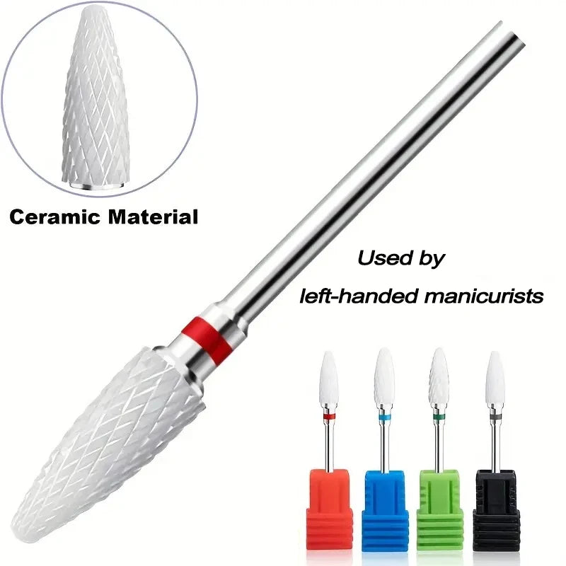5PCS Left-Handed  Ceramic Nail Drill Bits Set Acrylic Nail File Bits 3/32'' Shank Professional   For Removing Acrylic Gel Nails