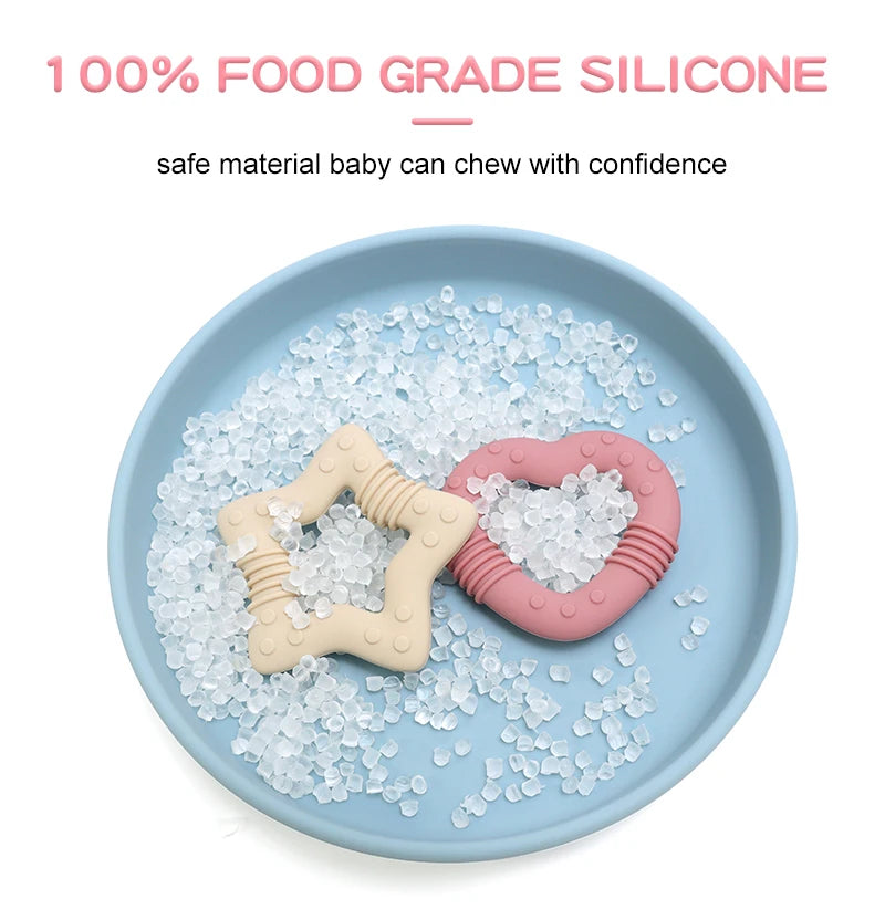 2024 new star silicone teether Food Grade heart baby Teething toy