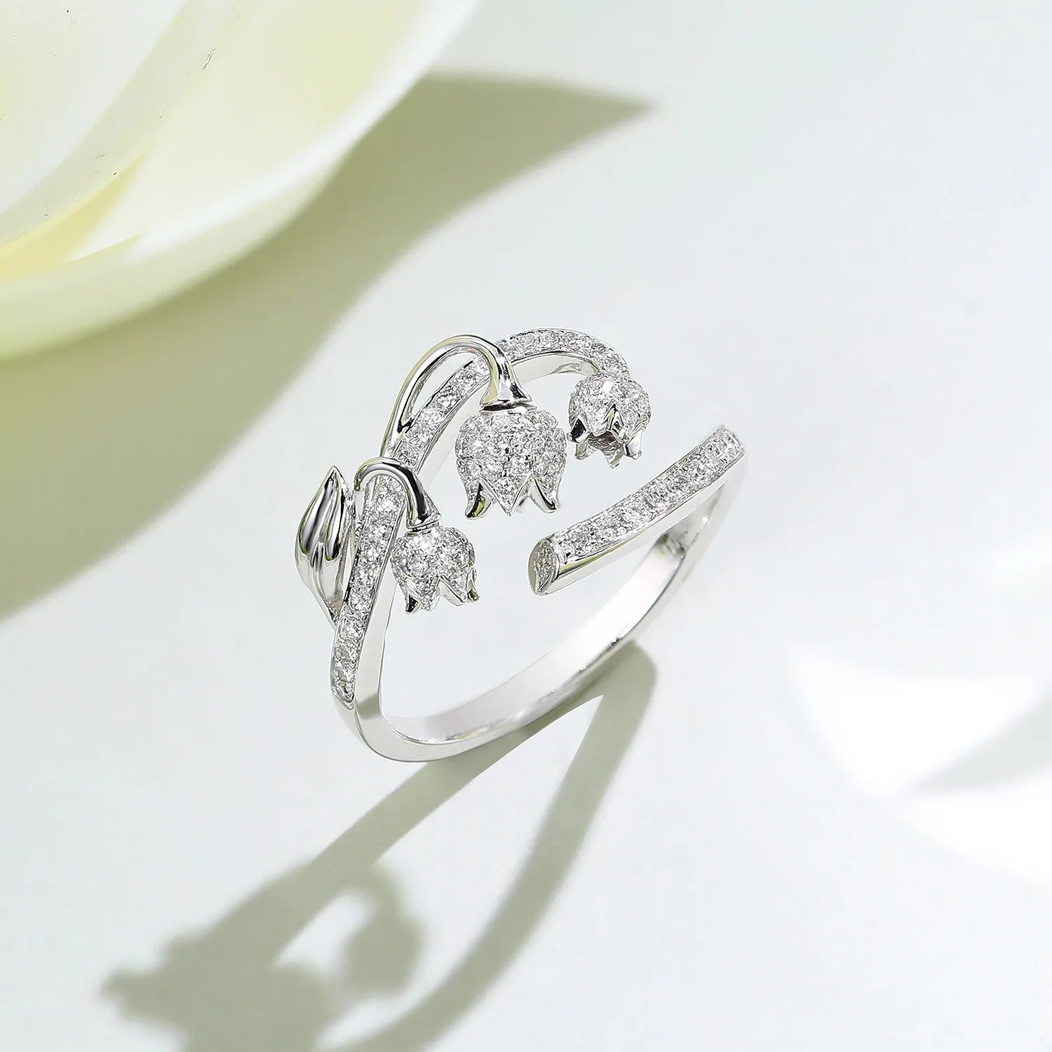 925 Silver Color Delicate Flower Bud White Zircon Ring Female Fashion Irregular Opening Ring Party Wedding Birthday Gift Viralgem Store