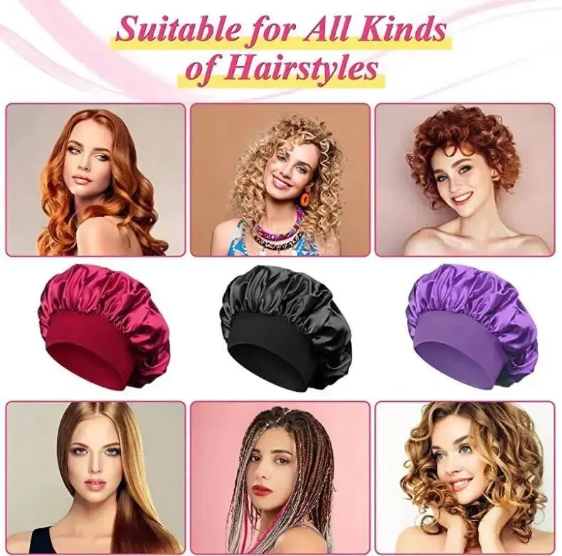 Women's Wide Brim Nightcap Silk Bonnet Hair Wrap for Sleeping Sleep Cap With Elastic Soft Band Sleep Cap With Elastic Soft Band Viralgem Store