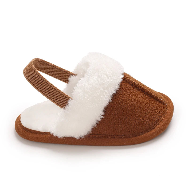0-1 Years Old Winter Baby Slippers Fluffy Baby Boy Girl Sandals Cute Plush Soft Non-slip Sole Toddler First Toddler Baby Shoes