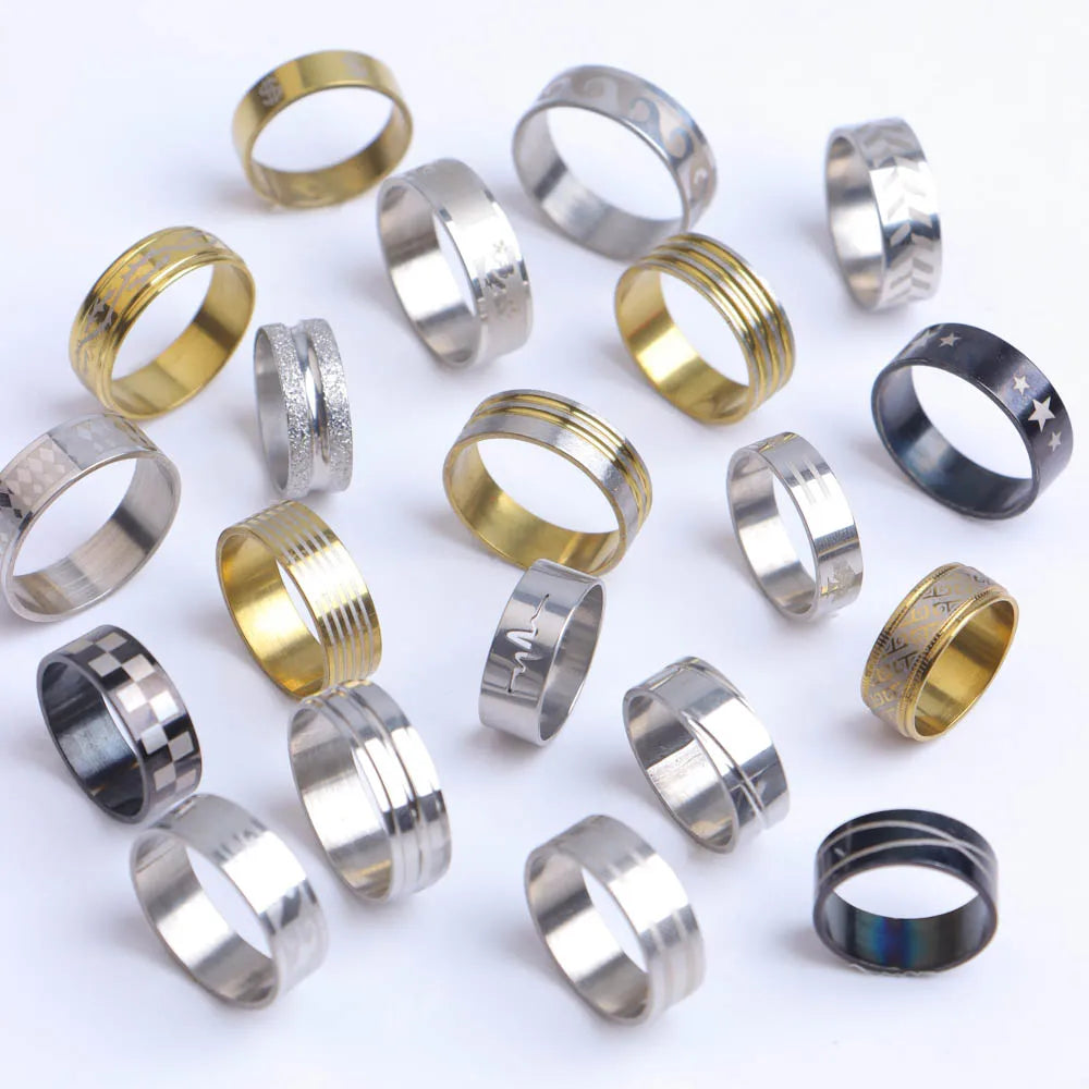 10/20/30/50Pcs Classic Fashion Stripe Hollow Colorful Sticker Stainless Steel Ring Trend Women Jewelry Party Decoration Gift