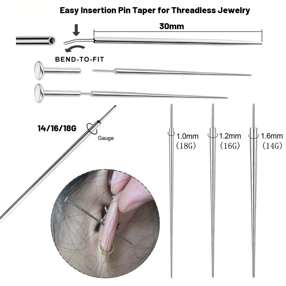 Surgical Steel 14/16/18G Insertion Taper Easy For Thread Threadless Piercing Earrings Jewelry Wear Easy Tool Viralgem Store