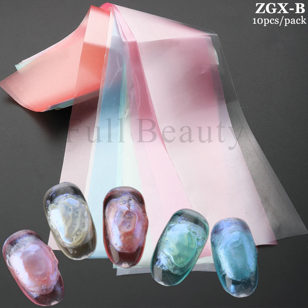 10Pcs Hologram Transfer Foil Nails Laser Stars Holographic Nail Stickers Mermaid Tail Sliders Metallic Gel Polish Wraps NLXKY01
