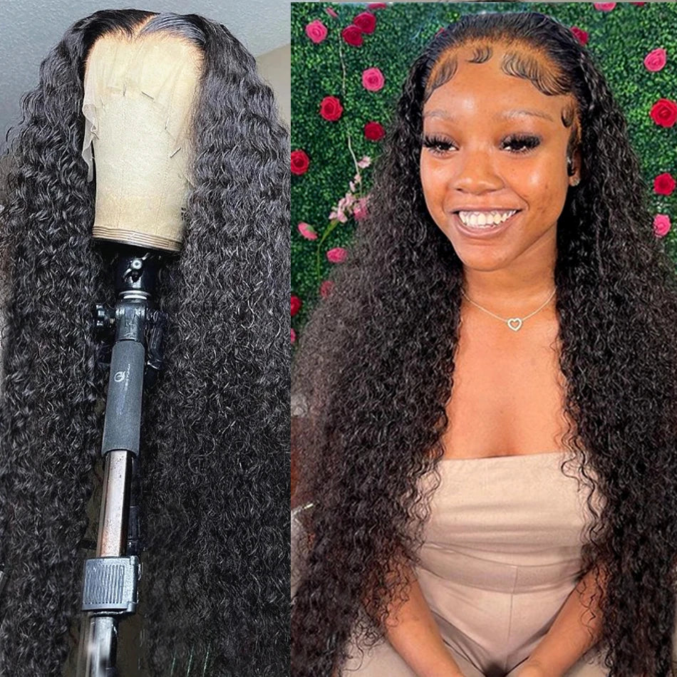 13x4 HD Lace Frontal Wig Deep Wave Frontal Wig 100% Brazilian Curly Human Hair Wigs 4x4 Transparent Lace Front Wig Pre Plucked Viralgem Store
