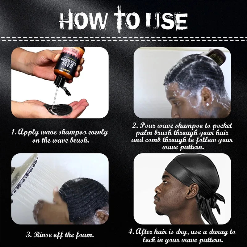 Wave shampoo Kit for Men Anti-frizz Wax Cream Layered Styling Hair Pomade Deep Clean Care Product with Hair Brush and Pirate Hat Viralgem Store