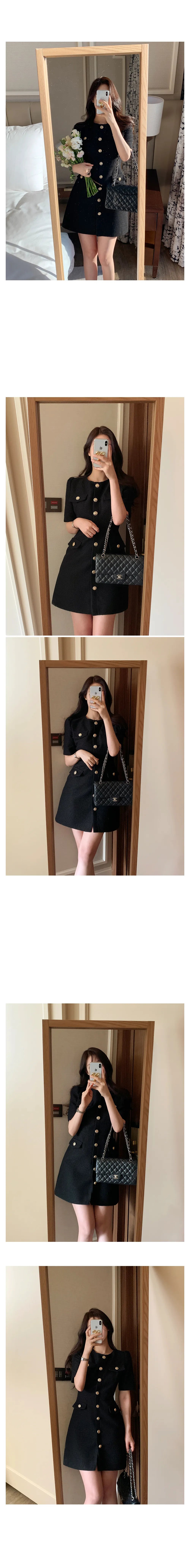 Temperament  Small Fragrance O-neck Vestidos 2024 Summer Korean Chic High Sense Tweed Puff Sleeve Dress Short Dresses Woman