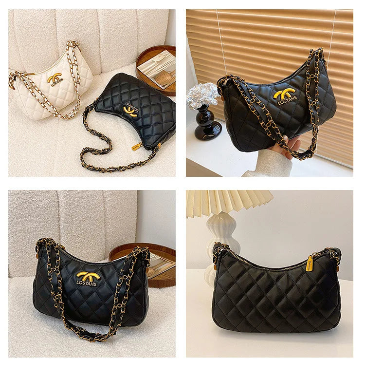 Advanced texture diamond grid small bag for women's 2025 autumn and winter new retro light luxury chain shoulder armpit bag