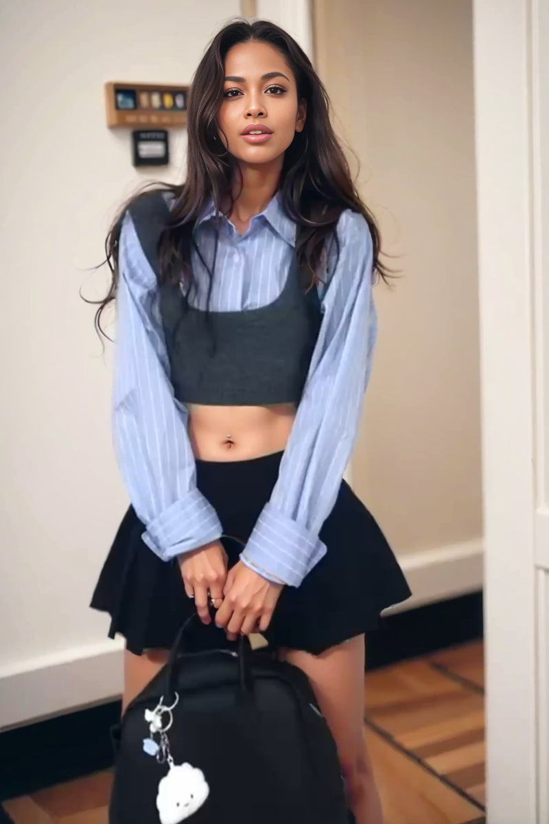 Age-Reducing Cotton Shirt Suit Girlish Style Knitted Vest Viralgem Store