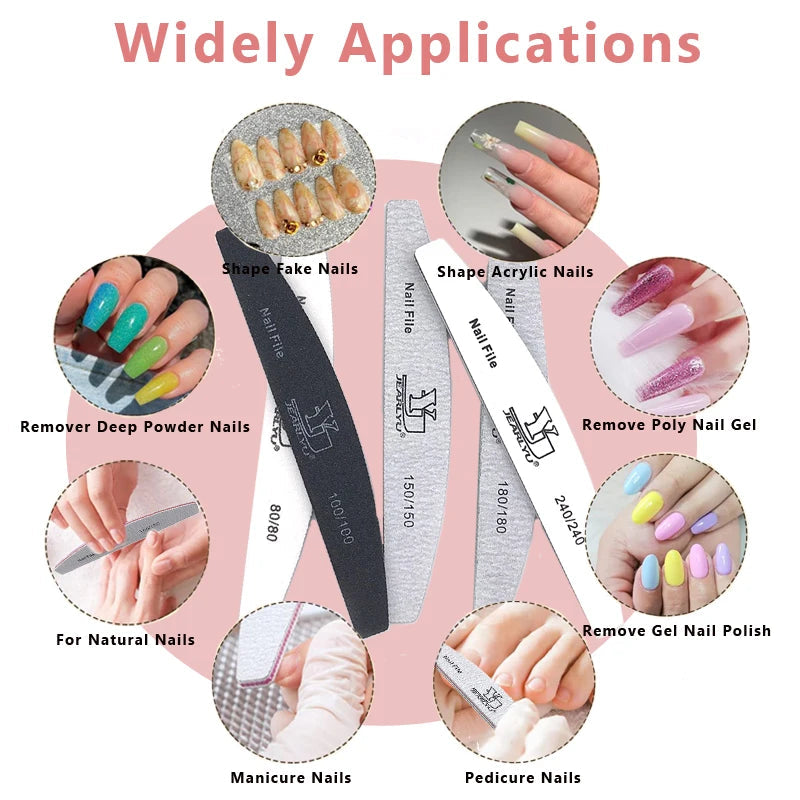 5Pcs/Lot Nail File Mix Color Limas 80/100/150/180/240 Grit Professional Sandpaper Cuticle Remover Buffer Files Manicure Tool Set Viralgem Store