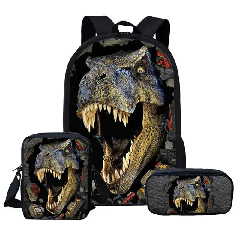 3pcs/Set Backpack Harajuku Dinosaur 3D Print School Student Bookbag Anime Laptop Daypack Lunch Bag Pencil Case