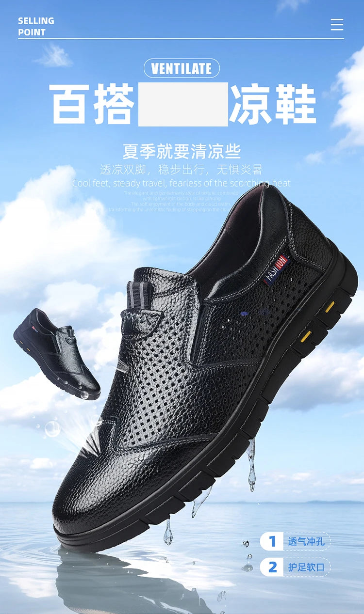 Summer Breathable Sandals for Men, Men's Cowhide Shoes, Hand-woven, Business Formal Leather Sandals, Dad's Shoes