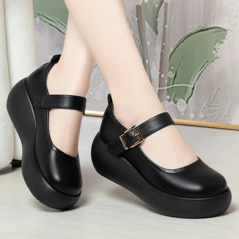 Spring Fashion Wedge Round Toe Soft Bottom Lolita Shoes Women Cute Vintage Mary Jane Shoes Chunky College Student Shoes Viralgem Store