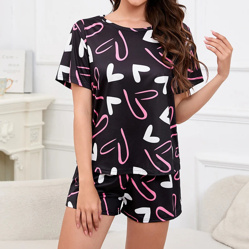 3-Piece Women's Checkered Printing Pajamas Set Soft & Comfy Crew Neck Tee Elastic Shorts & Lounge Pants Sleepwear Home Clothing