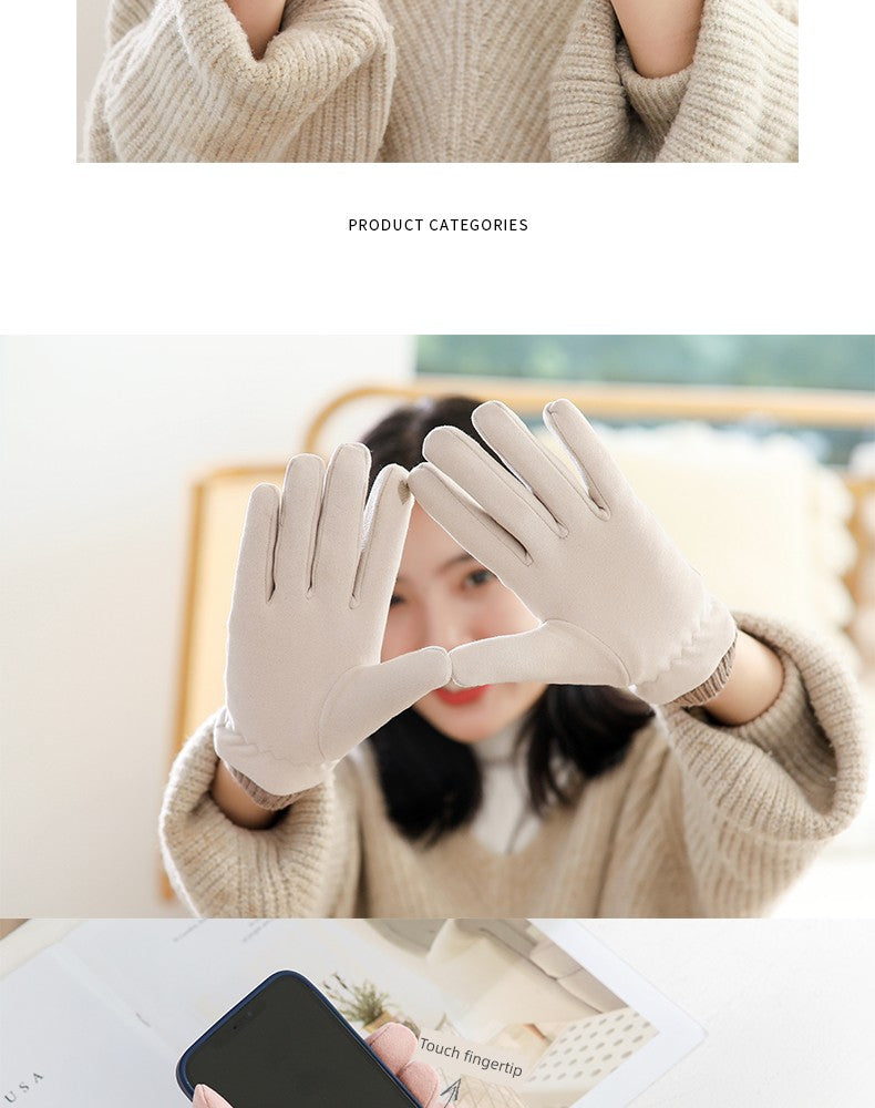 Women's Warm-Keeping and Cold-Proof Five-Finger Double-Layer Thickened Gloves for Autumn and Winter