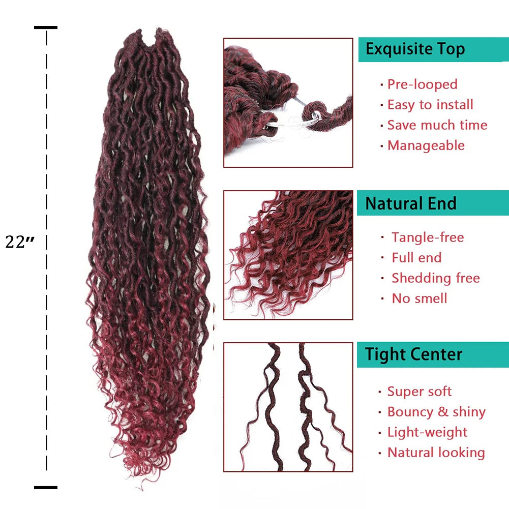 TBUG Goddess Faux Locs Crochet Hair 22 Inch 1B River Locs Braid Curly Hair Faux Locs Synthetic Braiding Hair Extension For Women Viralgem Store