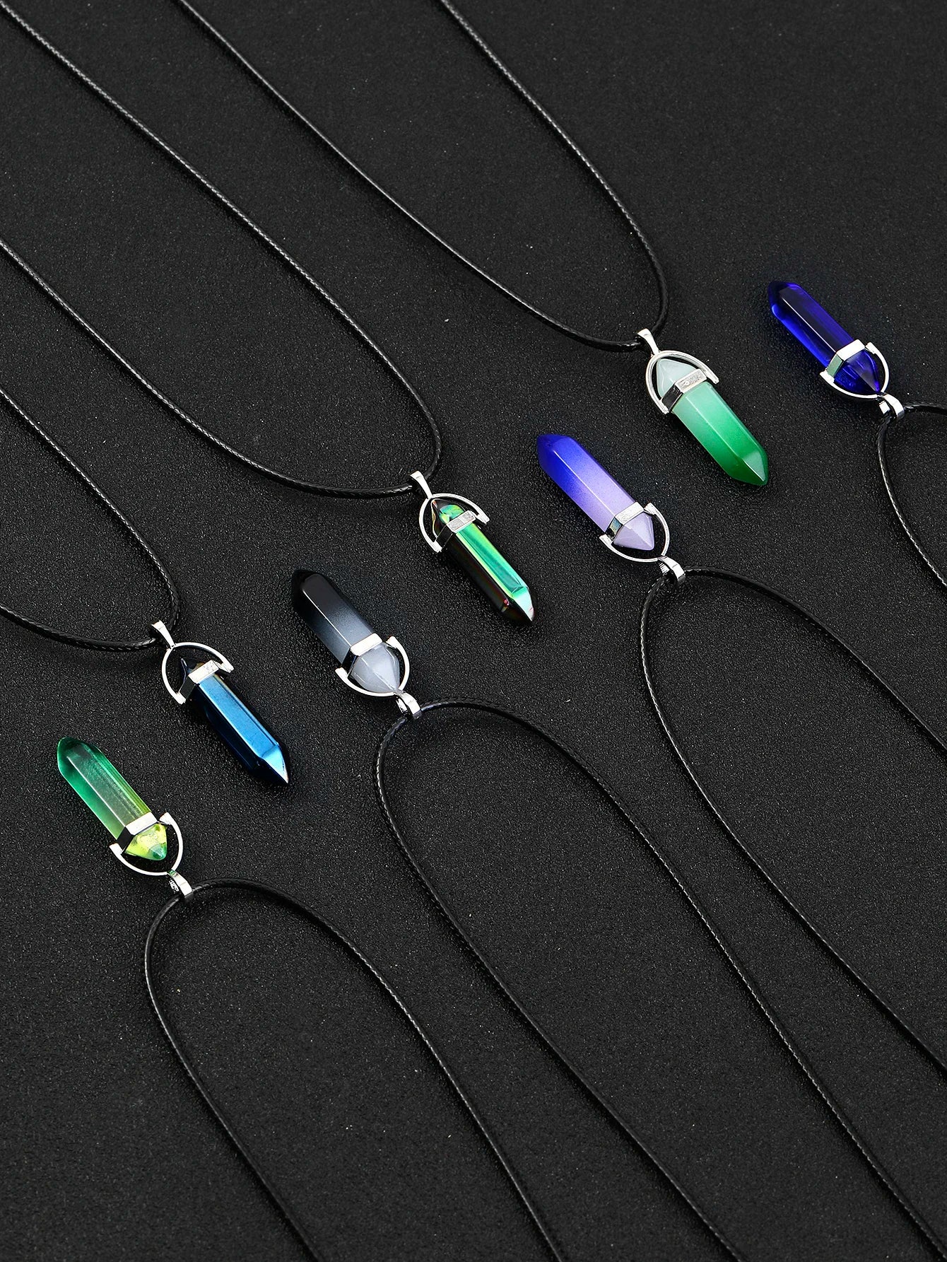 7pcs/set of Fashion Simple Crystal Hexagonal Column Necklaces, Healing Crystals, Women's Necklaces, and Men's Necklace